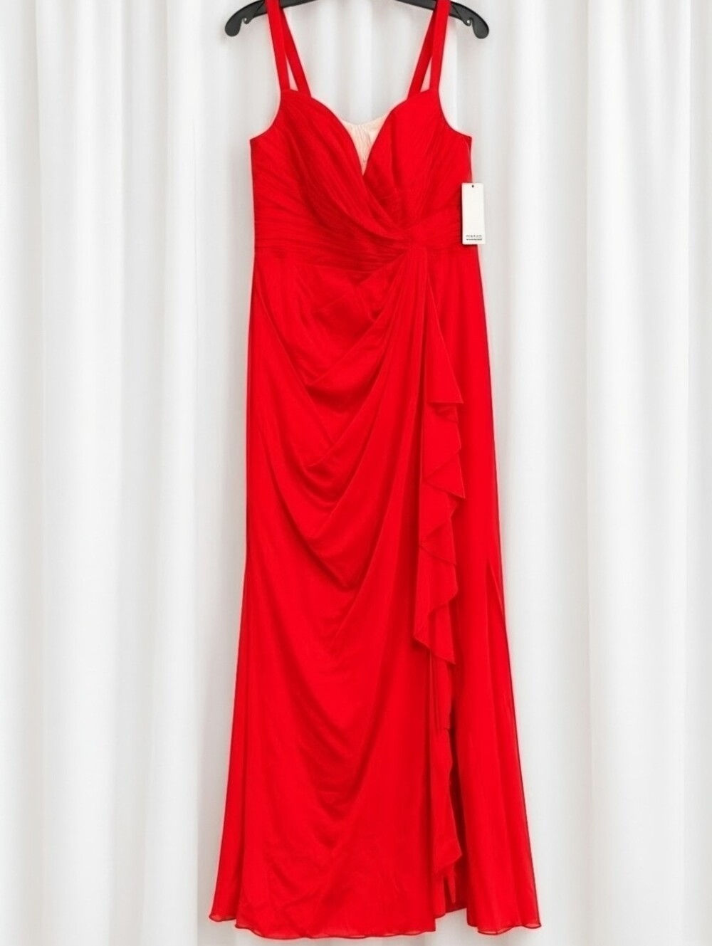 NWT Badgley Mischka Collection Poppy Red Ruched Ruffle Gown Size 12